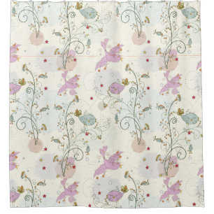 Whimsical Bird Pattern Shower Curtain