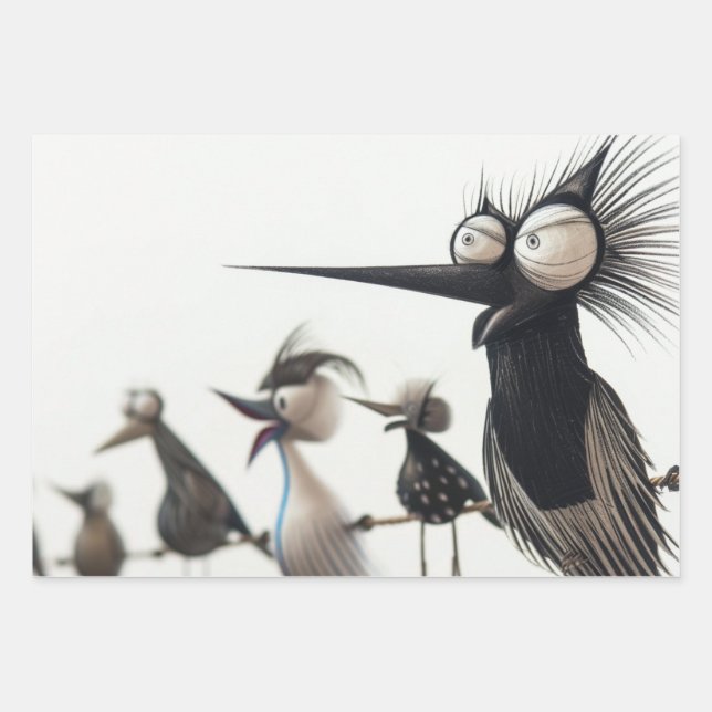 Whimsical Bird Sculptures Decoupage  Wrapping Paper Sheet (Front 3)