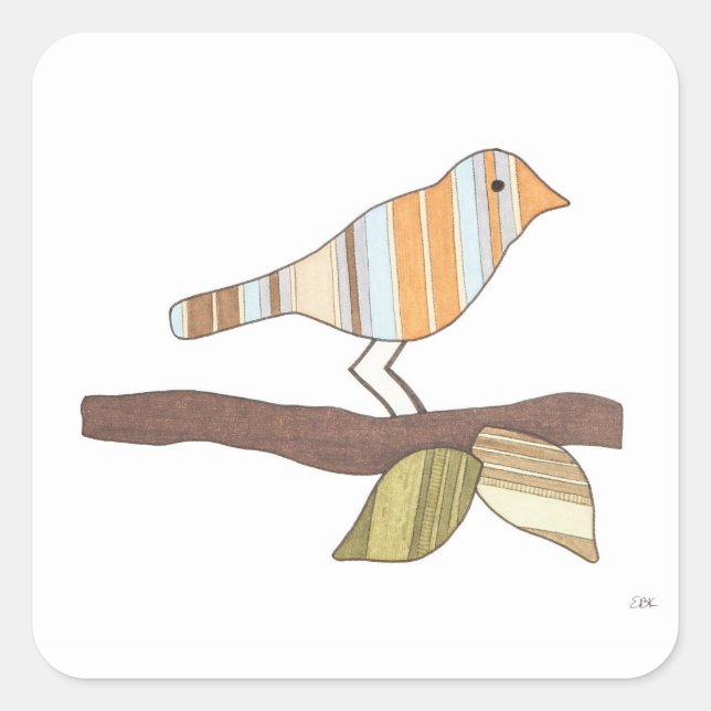 Whimsical Bird Sticker-Erin Brie Art Square Sticke Sticker (Front)