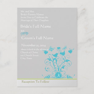 Whimsical Bird Swirl Wedding Invitation Postcard