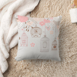 Whimsical Birdcages & Floral Cushion