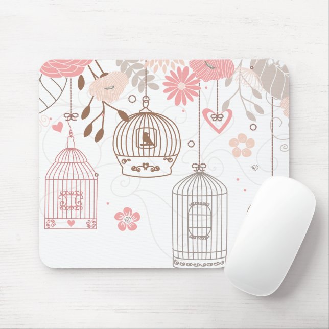 Whimsical Birdcages Mouse Mat (With Mouse)