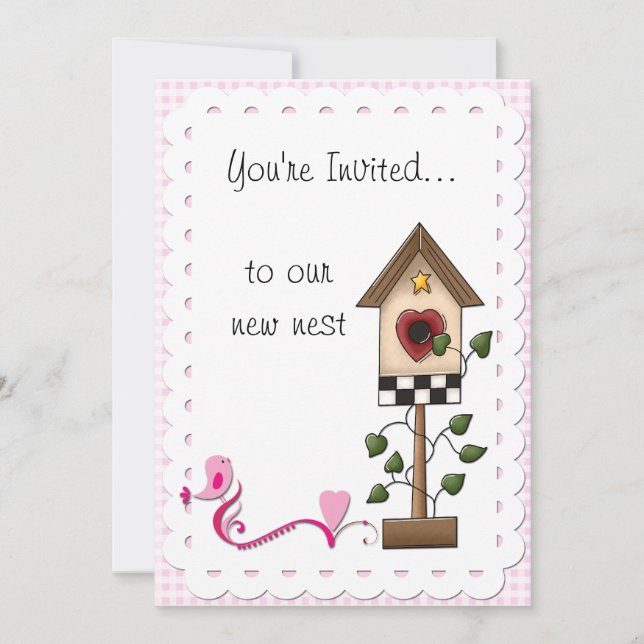 Whimsical Birdhouse and Birds Housewarming Party Invitation (Front)