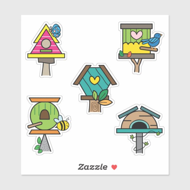 Whimsical Birdhouse Colourful Stickers (Sheet)