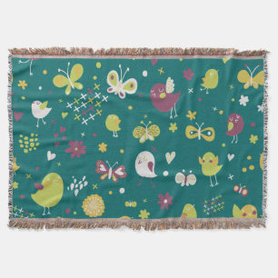 Whimsical Birds and Butterflies Throw Blanket