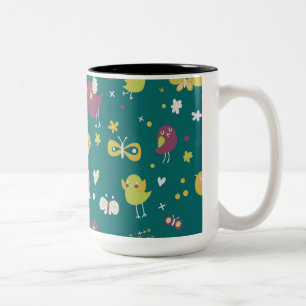 Whimsical Birds and Butterflies Two-Tone Coffee Mug