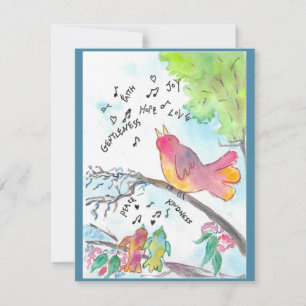 Whimsical Birds Christian Art Flat Notecard