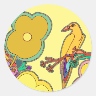Whimsical Birds Classic Round Sticker