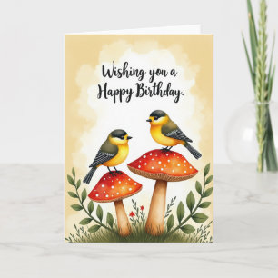 Whimsical Birds Fungi Birthday Card