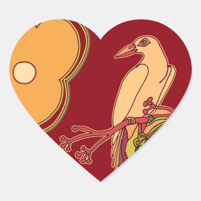Whimsical Birds Heart Sticker (Front)