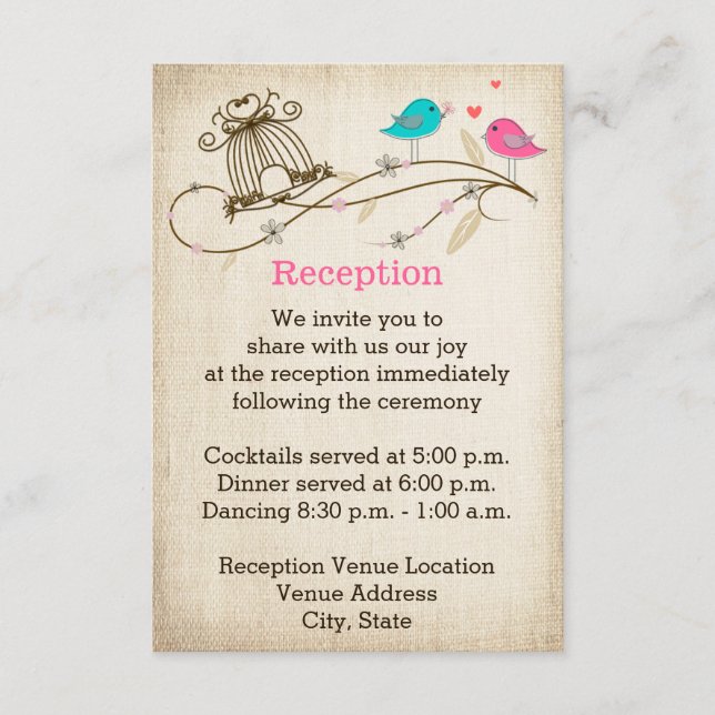 Whimsical Birds in Love Wedding Enclosure Card (Front)