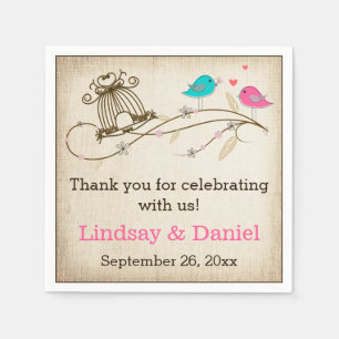 Whimsical Birds in Love Wedding Napkins