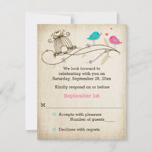 Whimsical Birds in Love Wedding RSVP Card