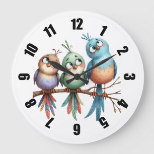 Whimsical birds large clock