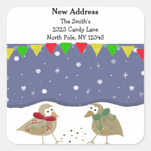 Whimsical Birds New Address Square Sticker