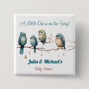 Whimsical Birds on Branches  Pastel Baby Shower 15 Cm Square Badge