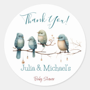 Whimsical Birds on Branches  Pastel Baby Shower Classic Round Sticker