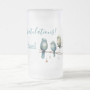Whimsical Birds on Branches  Pastel Baby Shower Frosted Glass Beer Mug