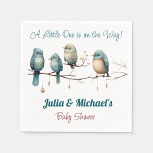 Whimsical Birds on Branches  Pastel Baby Shower Napkin