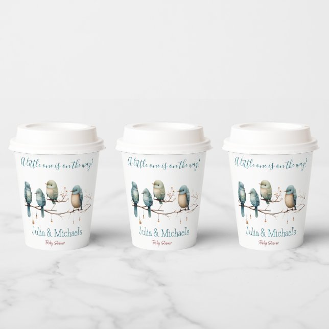 Whimsical Birds on Branches  Pastel Baby Shower Paper Cups (Multi)
