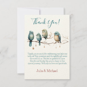 Whimsical Birds on Branches Pastel Baby Shower Thank You Card
