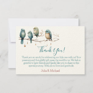 Whimsical Birds on Branches  Pastel Baby Shower Thank You Card