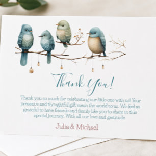 Whimsical Birds on Branches Pastel Baby Shower Thank You Card