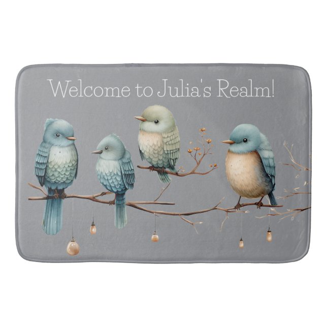 Whimsical Birds on Branches Timeless Elegance Bath Mat (Front)