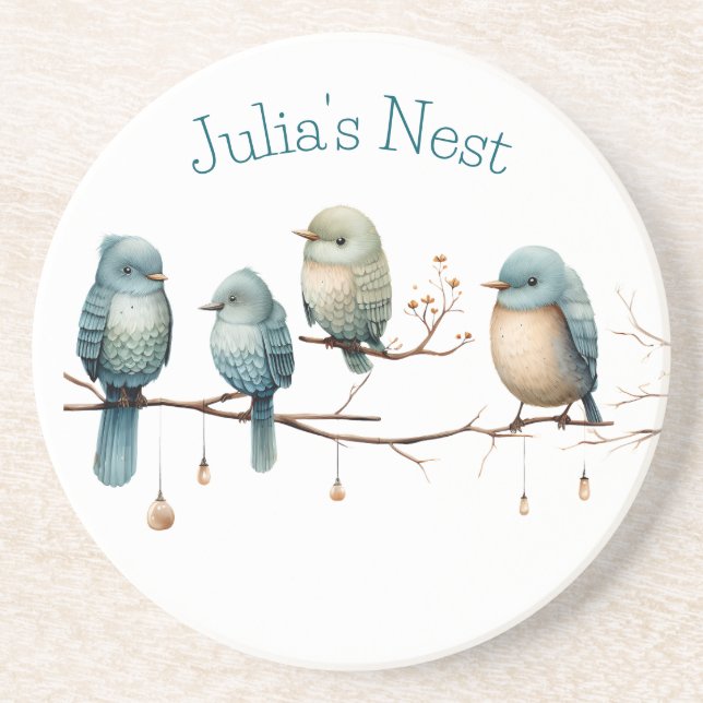 Whimsical Birds on Branches Timeless Elegance Coaster (Front)