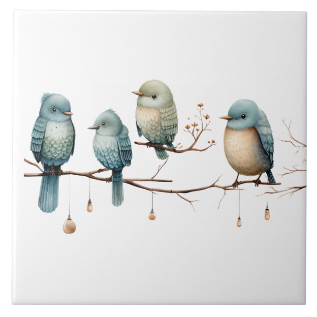 Whimsical Birds on Branches Timeless Elegance Tile (Front)