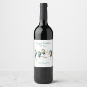 Whimsical Birds on Branches Timeless Elegance Wine Label