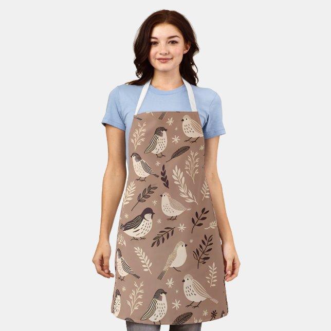 Whimsical Birds Pattern Apron (Worn)