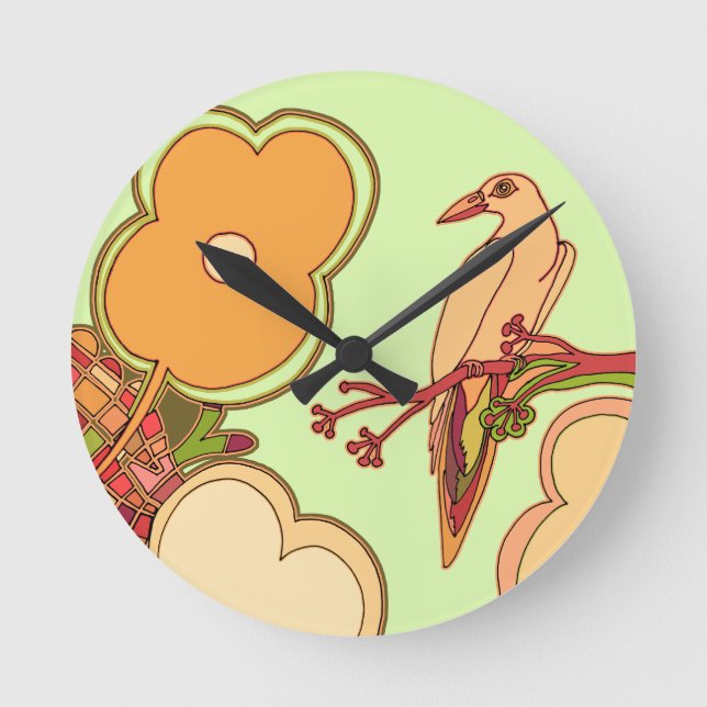 Whimsical Birds Round Clock (Front)