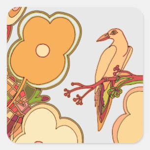 Whimsical Birds Square Sticker