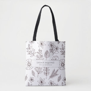 Whimsical Birth Doula Midwife  Hand Drawn Floral T Tote Bag