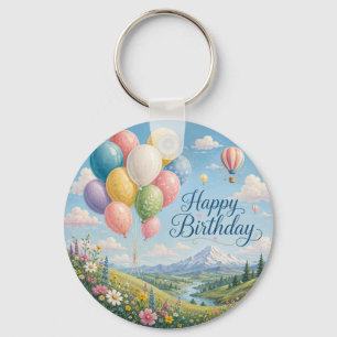 Whimsical Birthday Balloons Key Ring
