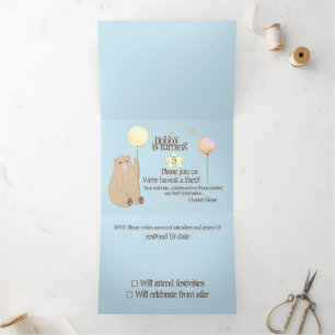 Whimsical Birthday Bear and Magical Friends RSVP Tri-Fold Invitation
