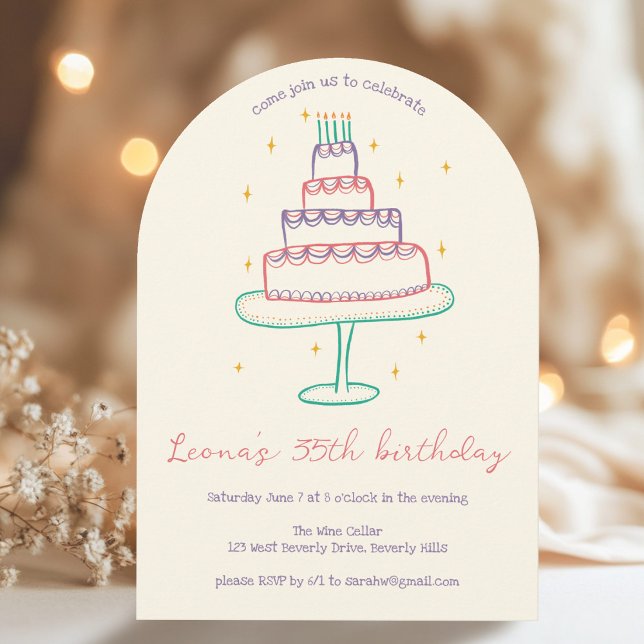Whimsical Birthday Cake Custom Colourful Party Arc Invitation (Whimsical Birthday Cake Custom Colorful Party Arched Doodle Cute Invitation
)