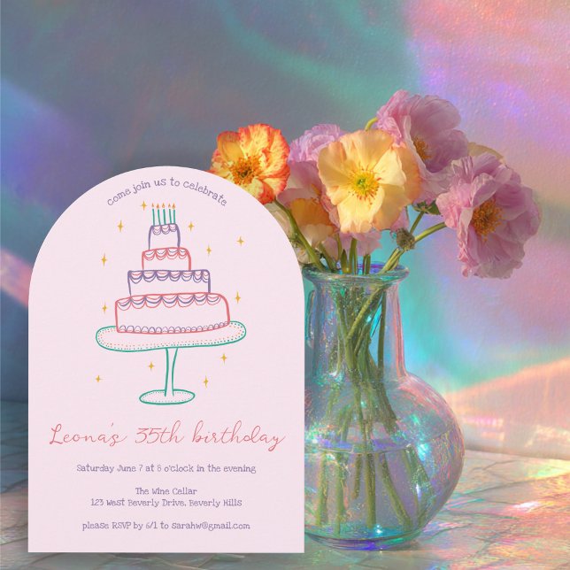 Whimsical Birthday Cake Custom Colourful Party Arc Invitation (Whimsical Birthday Cake Custom Colorful Party Arch Invitation
)