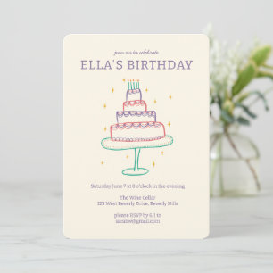 Whimsical Birthday Cake Cute Custom Colourful Part Invitation