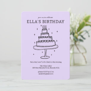 Whimsical Birthday Cake Doodle Cute Custom  Party Invitation