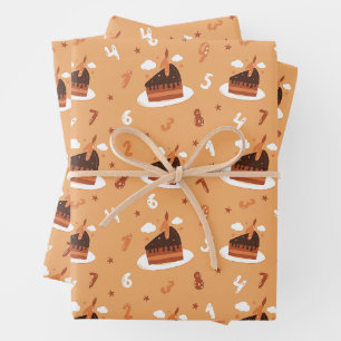 Whimsical Birthday Cake & Numbers Seamless Pattern Wrapping Paper Sheet