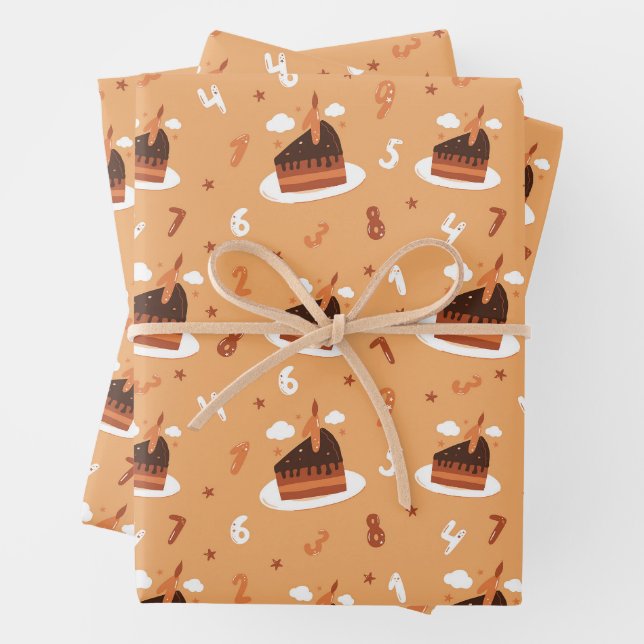 Whimsical Birthday Cake & Numbers Seamless Pattern Wrapping Paper Sheet (In situ)