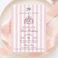 Whimsical, birthday cake, Pink Bow & Stripes