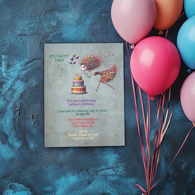 Whimsical Birthday Girl Blowing Out Candles Invitation (Creator Uploaded)