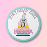Whimsical Birthday girl child's party  Button<br><div class="desc">Pretty personalised child's birthday party BUTTON</div>