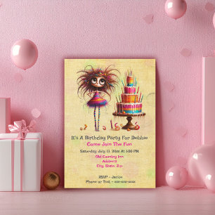 Whimsical Birthday Girl Wonky Cake Invitation