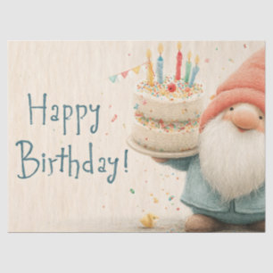 Whimsical Birthday Greeting: Gnome Holding a Cake Tissue Paper
