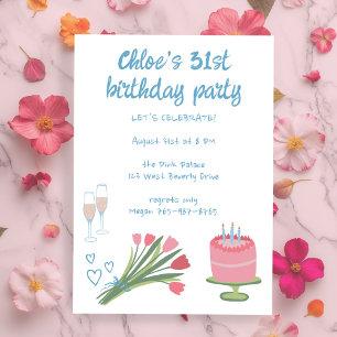 Whimsical Birthday Party Girlie Cute Custom  Invitation