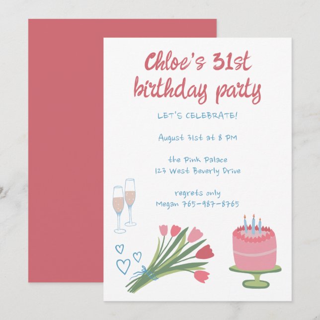 Whimsical Birthday Party Girlie Cute Custom  Invitation (Front/Back)